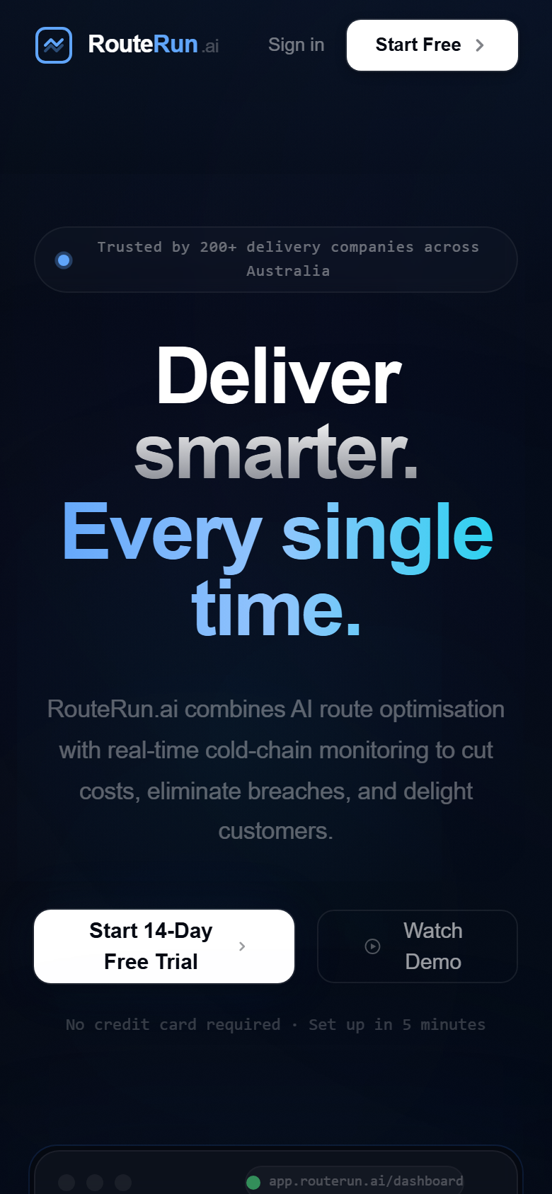 RouteRun — AI Route Optimisation mobile